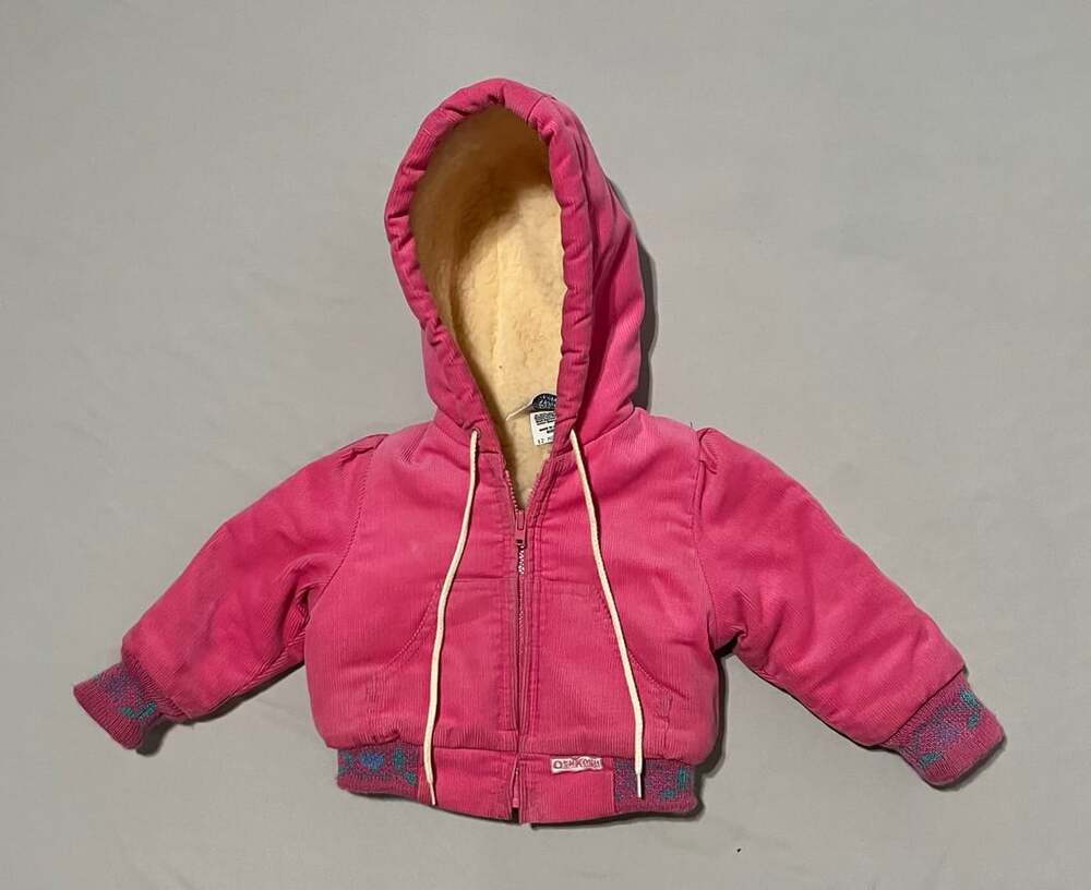 OshKosh B'gosh Corduroy Jacket Size 12 Months Pink Sherpa Lined Hooded